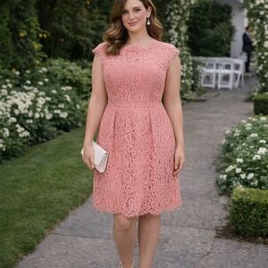 Shoshanna Womens Dress 8 Pastel Pink Lace Sheath Feminine Classic Occasion Event